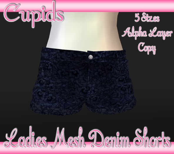 Ladies Mesh Denim Shorts Lace Flower