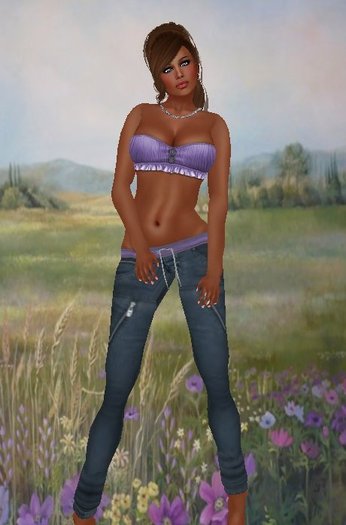 Southern Ruffles Mini Top and Zip Jeans Outfit - PURPLE