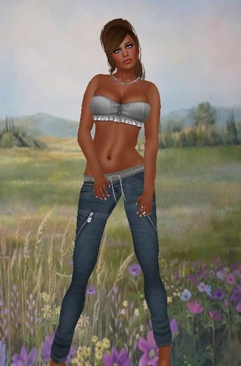 Southern Ruffles Mini Top and Zip Jeans Outfit - GREY