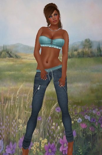 Southern Ruffles Mini Top and Zip Jeans Outfit - BLUE