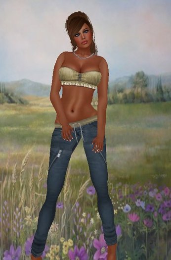 Southern Ruffles Mini Top and Zip Jeans Outfit - KHAKI