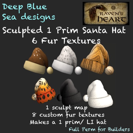 *RH* & DBS Sculpted Santa Hat & 6 fur textures (crated)