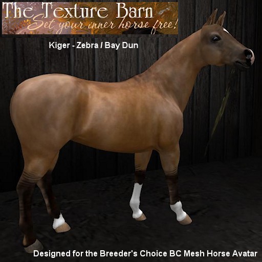 BC - Kiger - Zebra Dun Texture Pack for Breeders Choice Mesh Horse Avatar