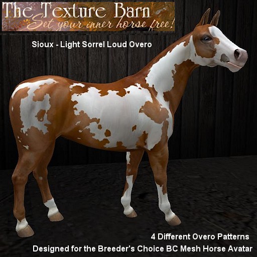 BC - Sioux - Light Sorrel Loud Overo Pinto Texture Pack for Breeders Choice Mesh Horse Avatar