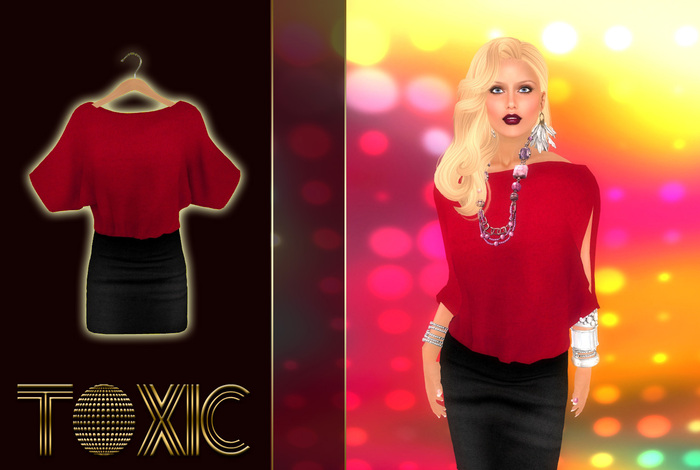 *TOXIC* Blouson Dress Divide/Red (MESH)