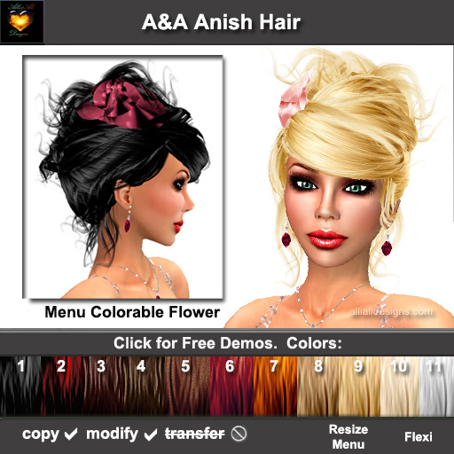 A&A Anish Hair 11 Colors Value Pack. Updo with flexi curls and menu colorable flower. 