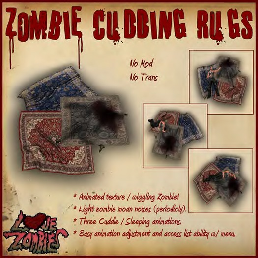 Second Life Marketplace - ::[[ Love Zombies ]]:: Zombie Cuddling Rugs.