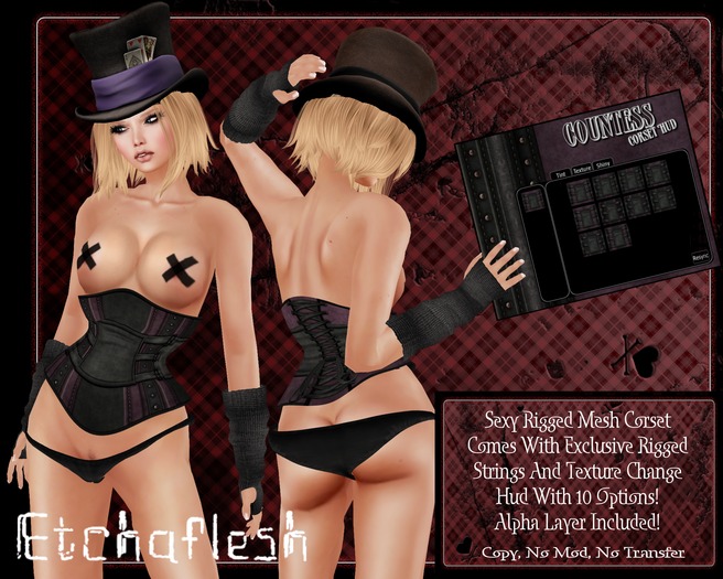[Etchaflesh] Countess Texture Change Mesh Underbust Corset With HUD