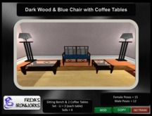 Dark Wood Blue Chair w/ Tables - Freya's Ironworks