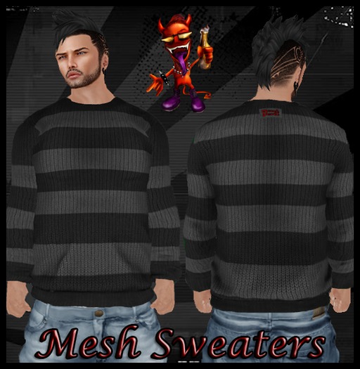..::Drunk Devil ::.. ~ Black & Grey ~ MESH Sweaters