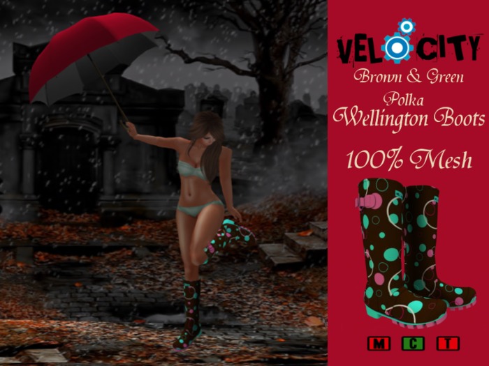 VELOCITY Brown & Green  Polka Wellingtons