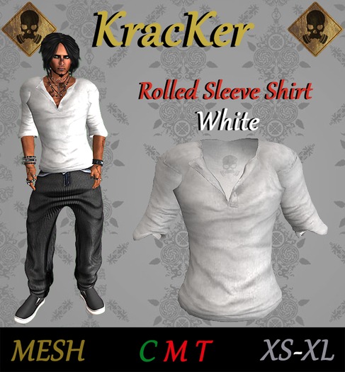 Kracker Rolled Sleeve Shirt - White