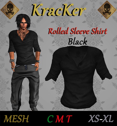 Kracker Rolled Sleeve Shirt - Black