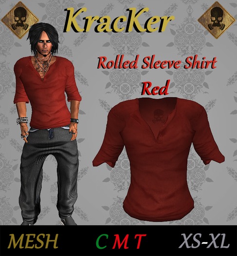 Kracker Rolled Sleeve Shirt - Red