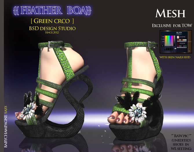 {{BSD Design Studio}}Feather Boa- green croco  no lace) [boxed]