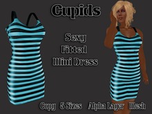 Mesh Latex Striped Dress Blue