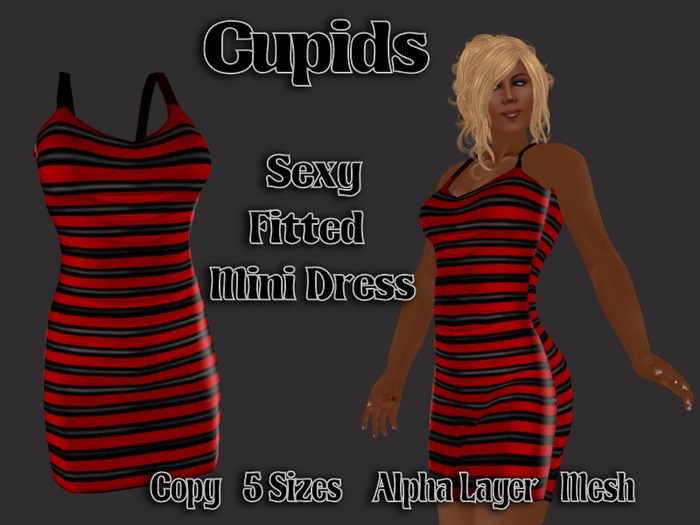Mesh Latex Striped Dress Red