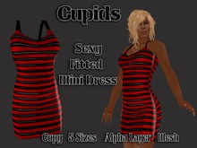 Mesh Latex Striped Dress Red