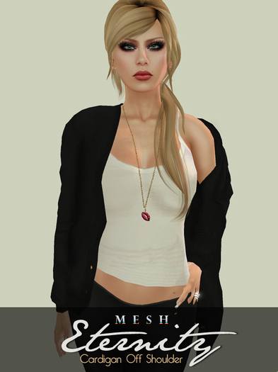.::Eternity::. Mesh Cardigan Off Shoulder - Black