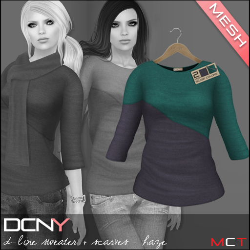 DCNY Mesh D-Line Sweater & Scarves in Haze