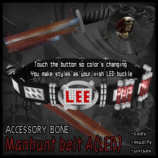 accessory bone A:B Manhunt belt LED buckle A Goth, Punk, Voodoo, Rocker style 