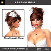A&A Anish Hair Milk Chocolate (Color 5). Updo with flexi curls and menu colorable flower. 