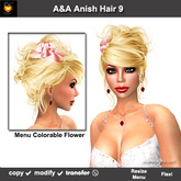 A&A Anish Hair Gold Blonde (Color 9). Updo with flexi curls and menu colorable flower. 