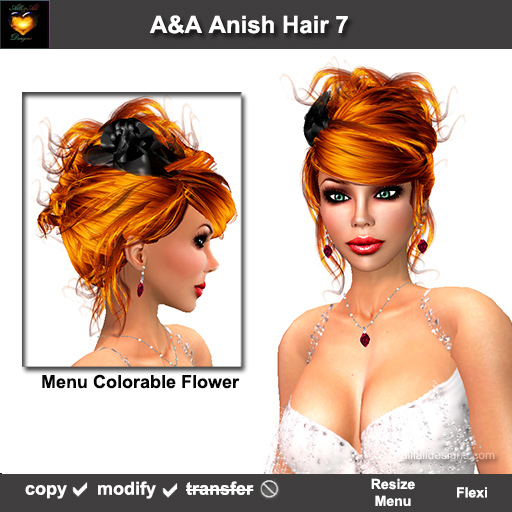 A&A Anish Hair Copper (Color 7). Updo with flexi curls and menu colorable flower. 