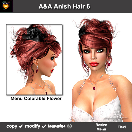 A&A Anish Hair Flame (Color 6). Updo with flexi curls and menu colorable flower. 