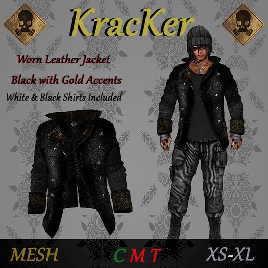 Worn Leather Jacket ~ Black/Gold