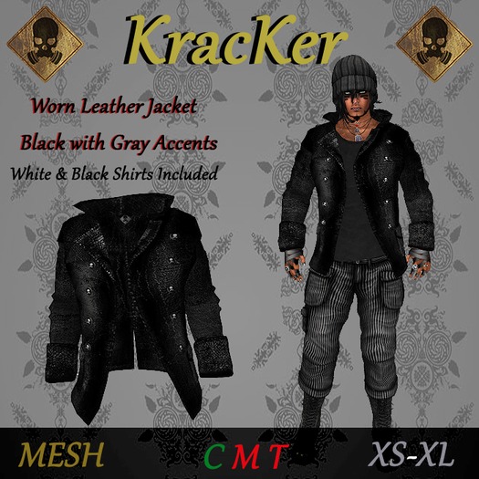 Worn Leather Jacket ~ Black/Gray