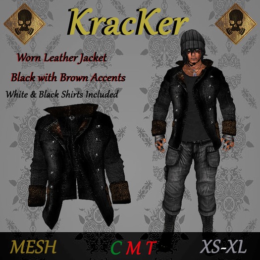 Worn Leather Jacket ~ Black/Brown