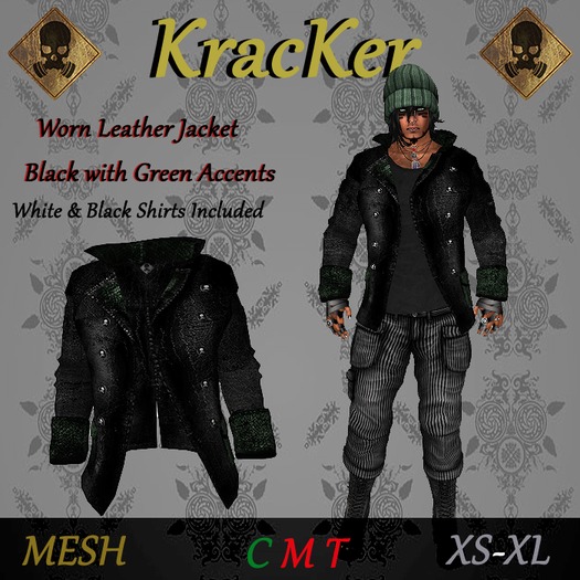 Worn Leather Jacket ~ Black/Green