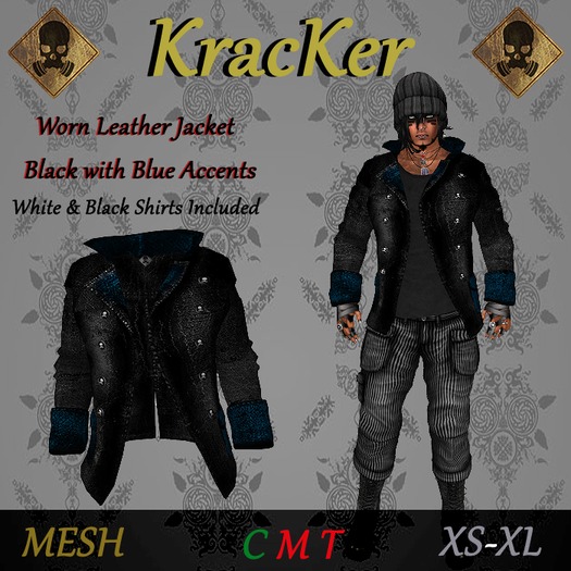 Worn Leather Jacket ~ Black/Blue