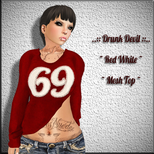 ..::Drunk Devil::.. ~ Red White ~ MESH Top