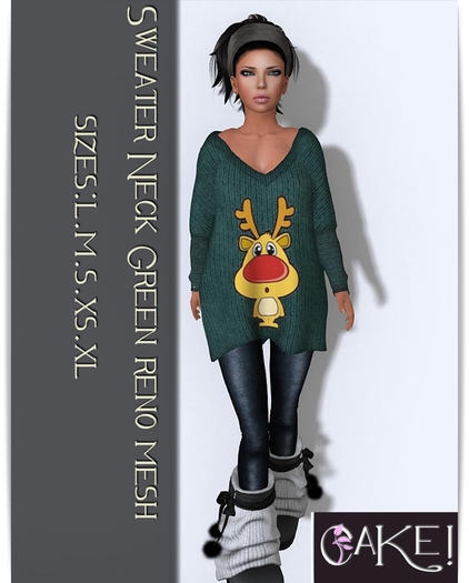 [[>CaKe!<]]Neck Sweater - Mesh- Green Reno