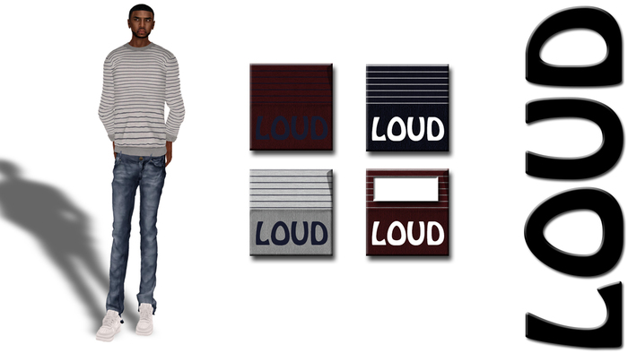 LOUD Burgandy & White  Strip Crewneck