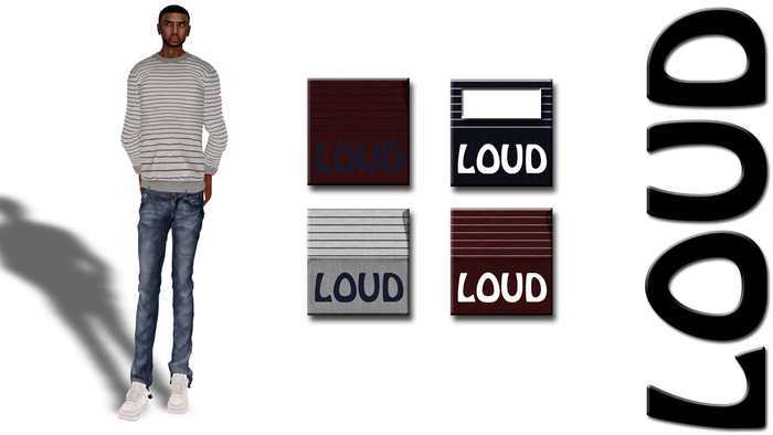 LOUD Navy & White  Strip Crewneck