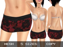Mini Skirt Roses Red & Black - Mesh