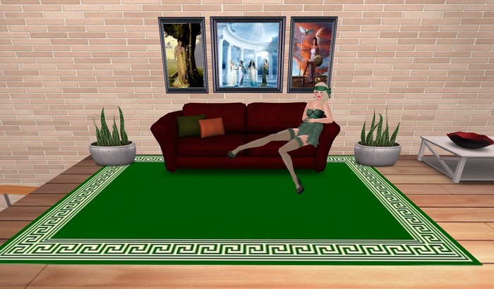 Greek Key Rug - Green & White