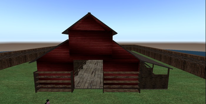 Red Barn with outside stalls by WolfSong