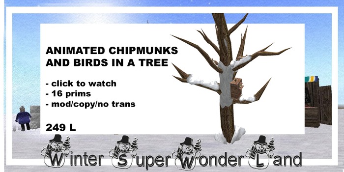 Animated birds and chipmunks in a tree