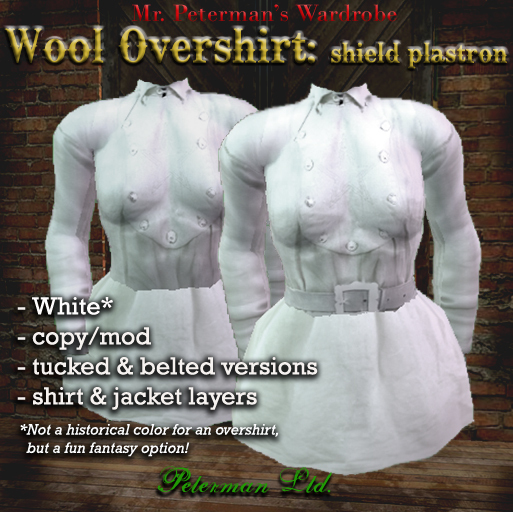 Wool Overshirt, White: shield bib