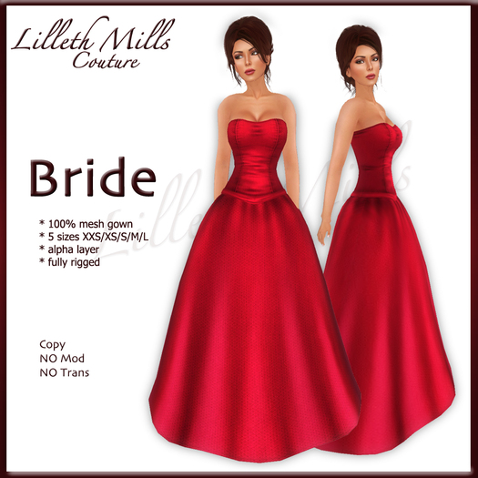 LMC Bride - fully Rigged Mesh Bridal Gown - Red 