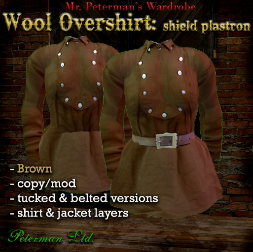 Wool Overshirt, Brown: shield bib
