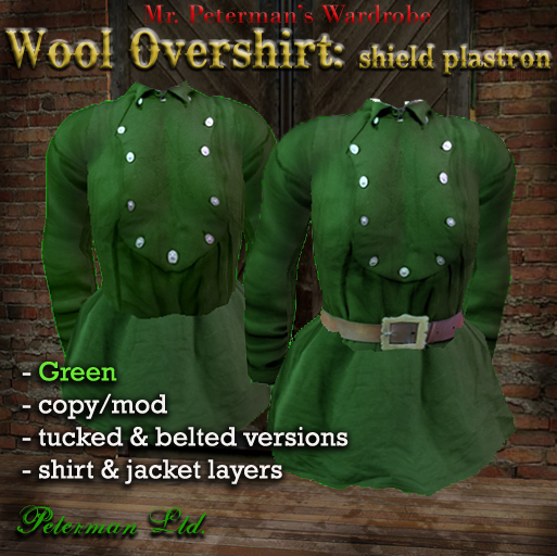 Wool Overshirt, Green: shield bib