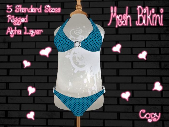 Mesh Bikini Rigged Blue Polkadot