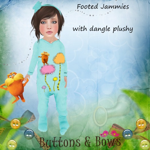 Buttons & Bows Footed Jammies with dangle plushy