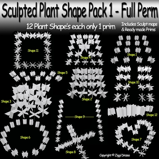 Z@K Sculpted Plant Shape Pack 1 - 12 Sculpts - Full Perm - Prefab
