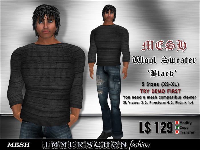 Immerschoen Man - Mesh Wool Sweater (Black)